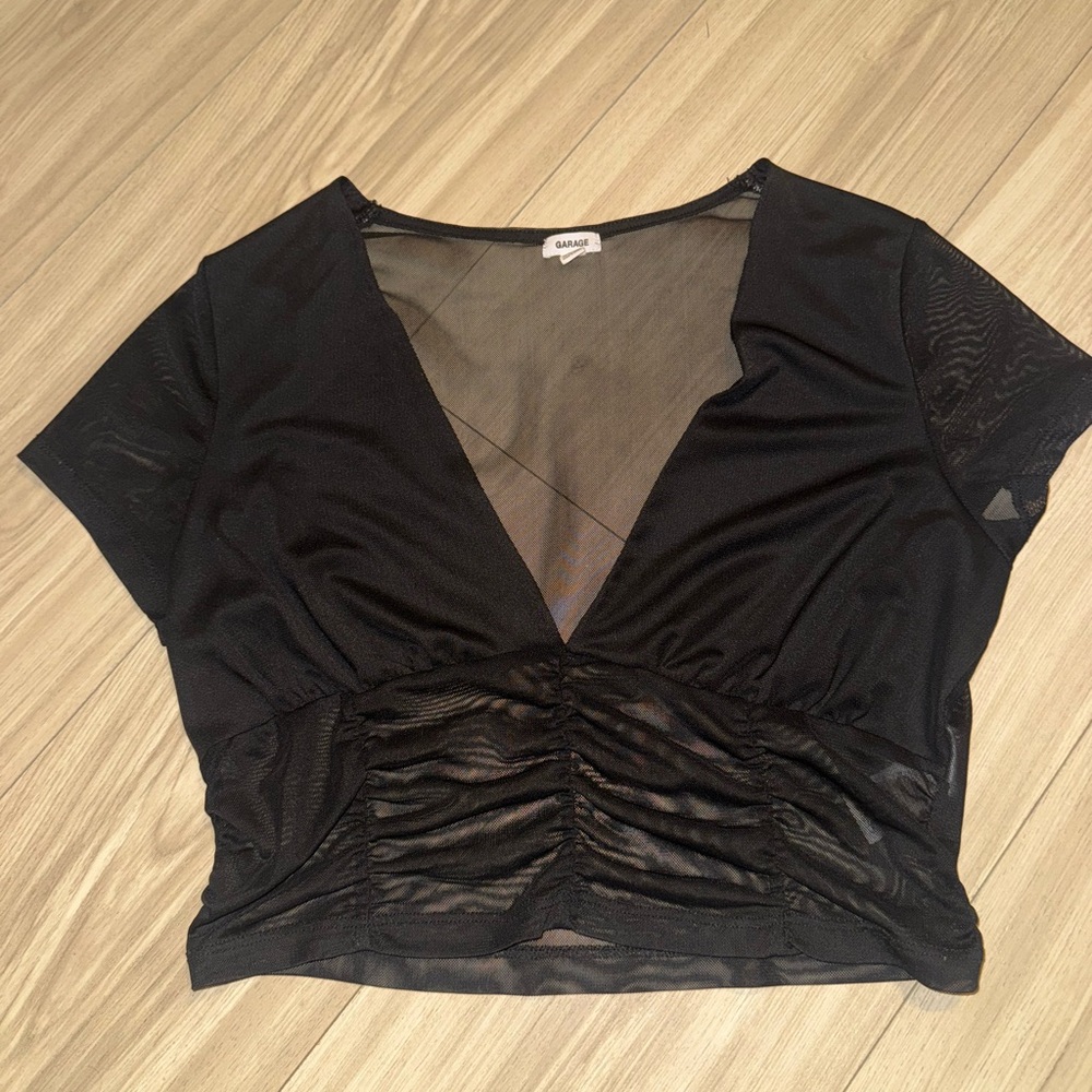 Black Sheer V-Neck Top